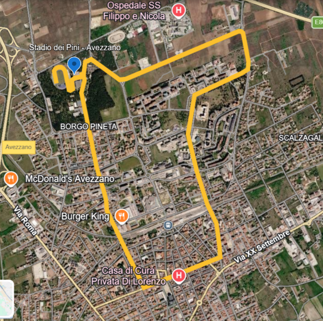 Mappa del percorso Non competitiva 21K Città di Avezzano